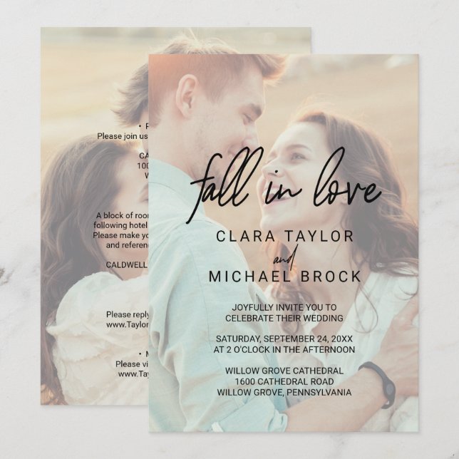 Whimsical Fall In Love All In One Wedding Invitation (Front/Back)
