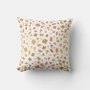 Whimsical fall leaves, mushrooms, bugs design throw pillow