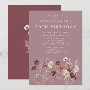 Whimsical Fall Mauve Birthday Party Invitation
