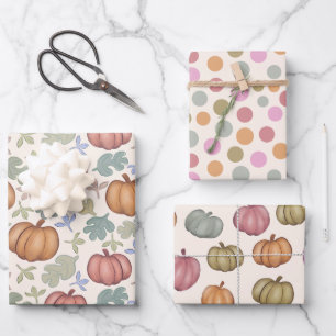 Whimsical Fall  Pastel Pumpkin Pattern Wrapping Pa Wrapping Paper Sheet