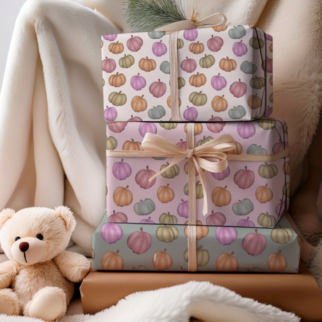Whimsical Fall  Pastel Pumpkin Pattern Wrapping Paper Sheet (Creator Uploaded)