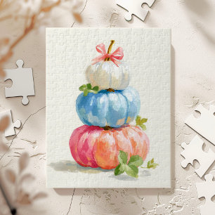 Whimsical Fall Pastel Pumpkin Stack Jigsaw Puzzle