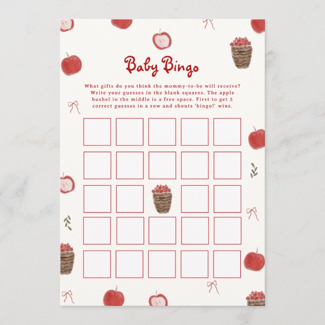 Whimsical Fall Red Apple Baby Bingo Game (Front)