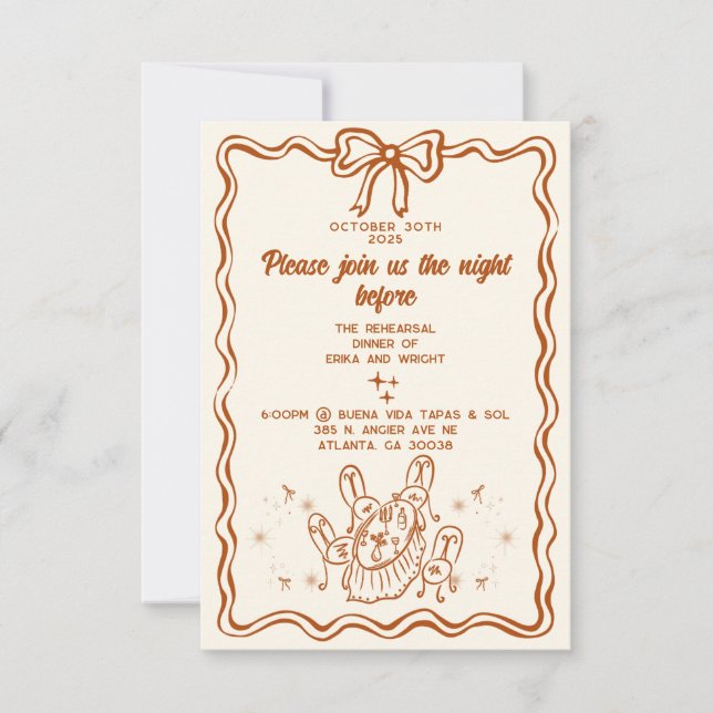 Whimsical Fall Rehearsal Dinner Invitation • Retro (Front)