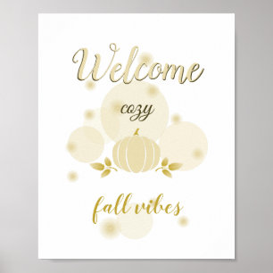 whimsical fall vibes neutral pumpkin  poster