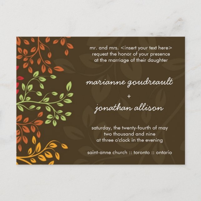 Whimsical  Fall Wedding Invitation (Front)