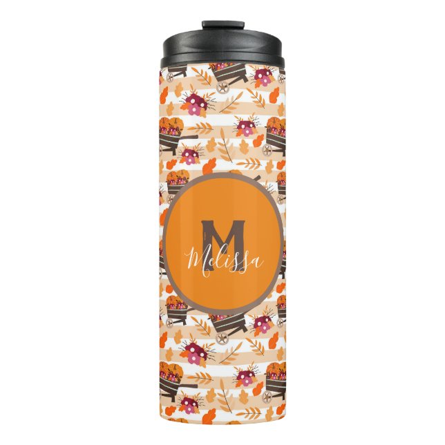 Whimsical Fall Wheelbarrows Pattern Thermal Tumbler (Front)
