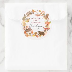 Whimsical Fall Woodland Baby Shower Thank You Classic Round Sticker