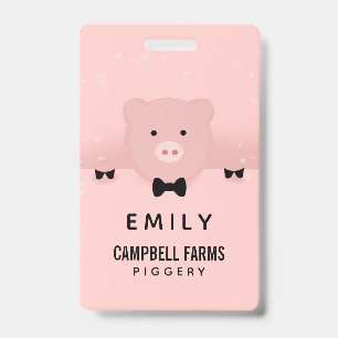 Whimsical & Fancy Pink Pig Cute Farm Animal Badge