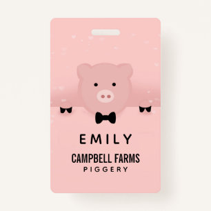 Whimsical & Fancy Pink Pig Cute Farm Animal Badge
