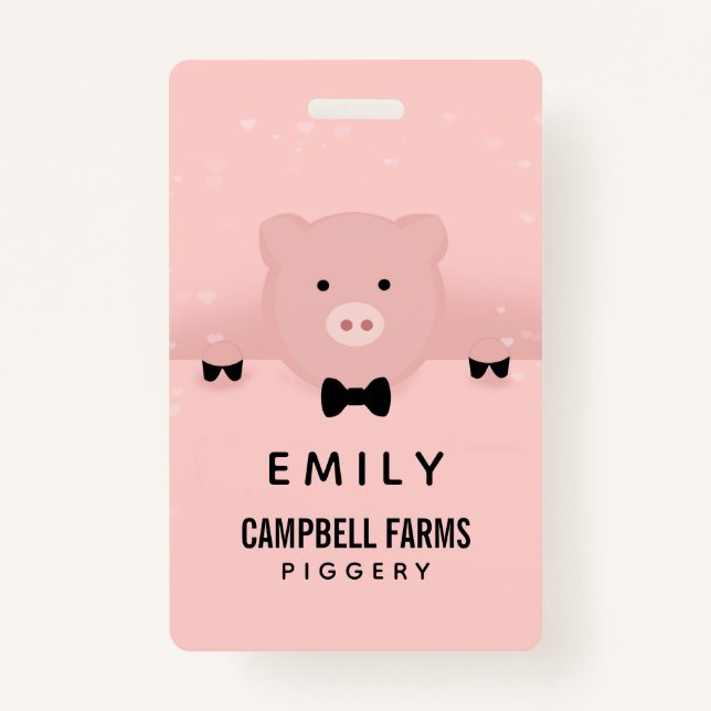 Whimsical & Fancy Pink Pig Cute Farm Animal Badge (Front)