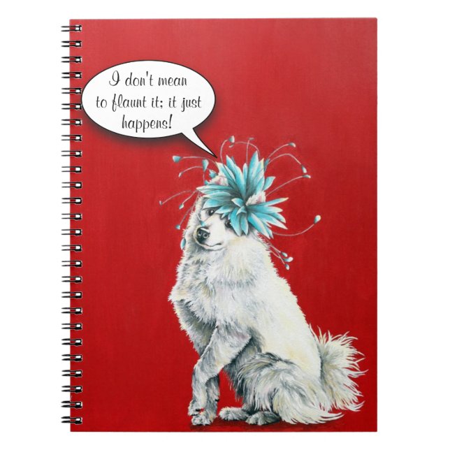 Whimsical Fancy White Dog Notebook (Front)