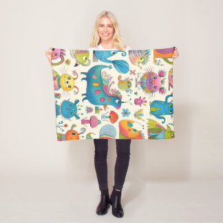 Whimsical Fantastic Creatures  Fleece Blanket