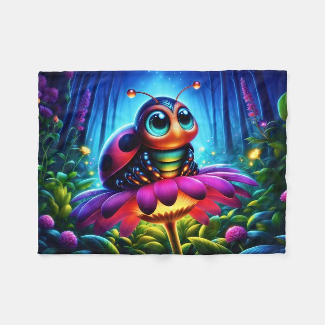 Whimsical fantasy bug neon dreamlike nature fleece blanket (Front (Horizontal))
