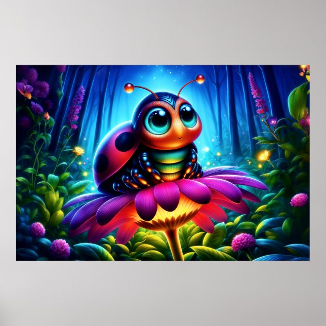 Whimsical fantasy bug neon dreamlike nature poster (Front)