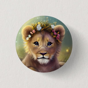 Whimsical Fantasy Cute Kawaii baby lion cub 1 Inch Round Button