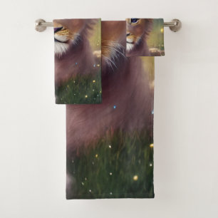 Whimsical Fantasy Cute Kawaii baby lion cub  Bath Towel Set