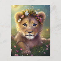 Whimsical Fantasy Cute Kawaii baby lion cub 