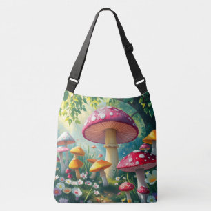 Whimsical Fantasy Enchanted Forest Mushrooms Crossbody Bag