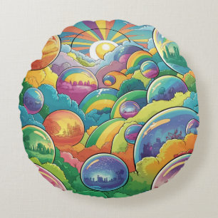 Whimsical fantasy fairycore retro bubbles round pillow