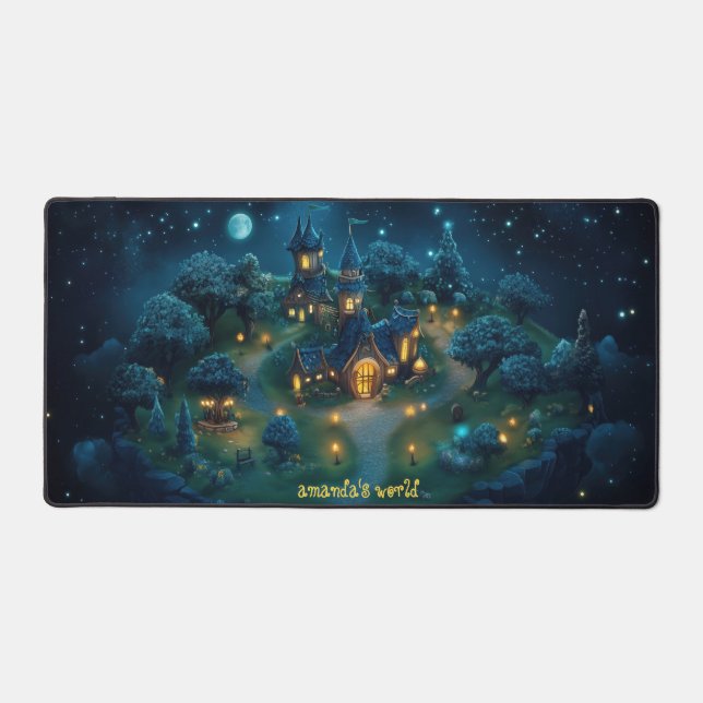 Whimsical Fantasy Forest with Glowing Pink Trees Desk Mat (Front)