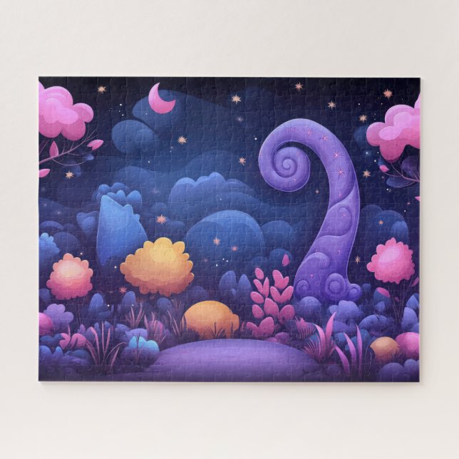 Whimsical Fantasy Forest with Glowing Pink Trees Jigsaw Puzzle (Horizontal)