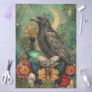 Whimsical Fantasy Gothic Raven & Moth Art Collage Tissue Paper