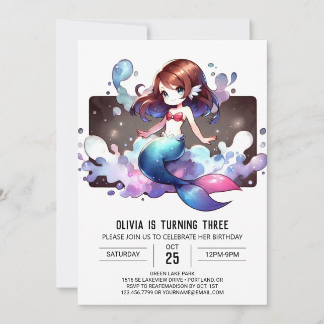 Whimsical Fantasy Mermaid Birthday Invitation (Front)