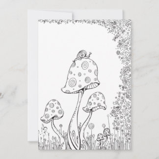 Whimsical Fantasy Mushroom Flower Colouring Card