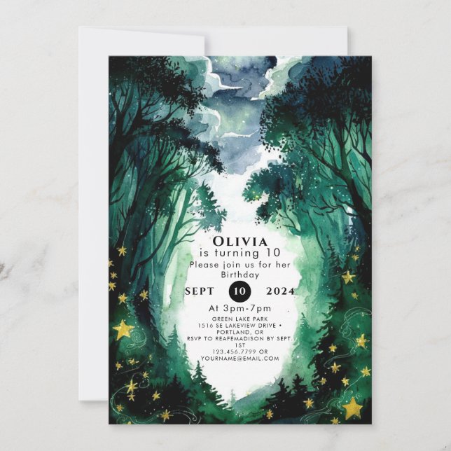 Whimsical Fantasy Woodland Birthday Invitation (Front)