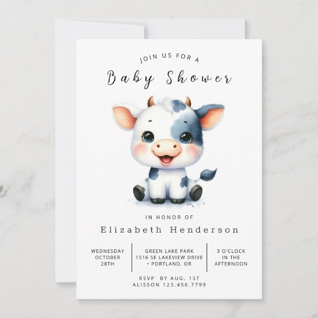 Whimsical Farm Cow Baby Shower  Invitation (Front)