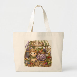 Whimsical Farmers Market Snail Watercolor Art Large Tote Bag