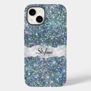 Whimsical Faux Blue and Silver Glitter Monogram  Case-Mate iPhone 14 Case