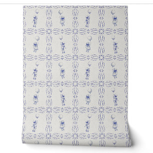 Whimsical faux crackle blue Delft style nursery Wallpaper