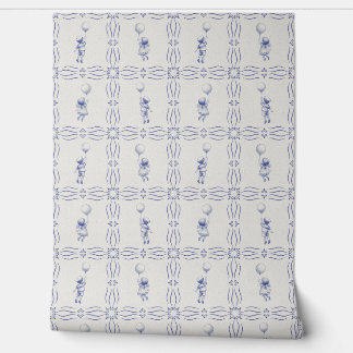 Whimsical faux crackle blue Delft style nursery Wallpaper