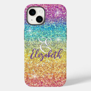Whimsical Faux Ombre Rainbow Glitter Monogram  Case-Mate iPhone 14 Case