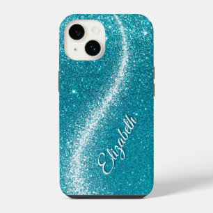 Whimsical Faux Turquoise Teal Glitter Monogram  iPhone 14 Case