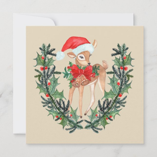 Whimsical Fawn Wreath Flat Card (Front)