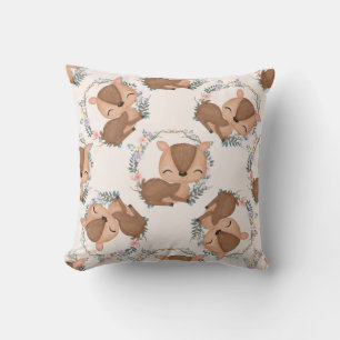 Whimsical Fawns in Floral Wreaths Throw Pillow