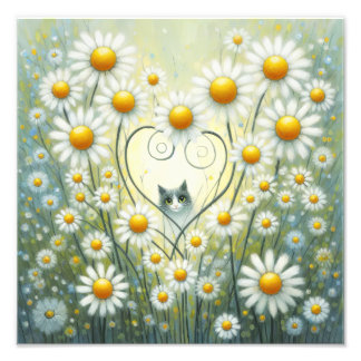 Whimsical Feline Amongst the Daisies Photo Print