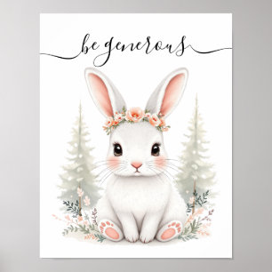 Whimsical Feminine Baby Hare Woodland Nursery Poster
