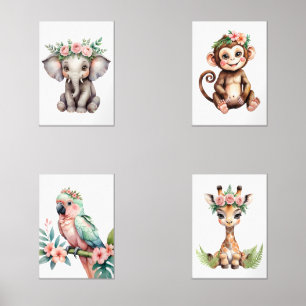 Whimsical Feminine Blush Safari Animal Nursery Art