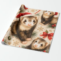 Whimsical Ferret Christmas Gift Wrap