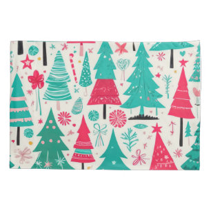 Whimsical Festive Christmas Tree Pattern  Pillowcase