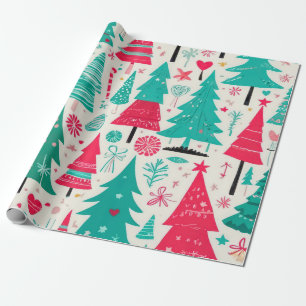Whimsical Festive Christmas Tree Pattern  Wrapping Paper