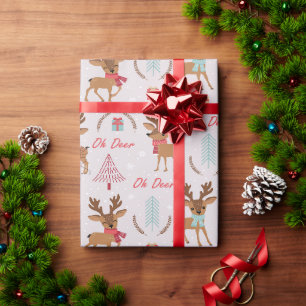 Whimsical festive deer wrapping paper