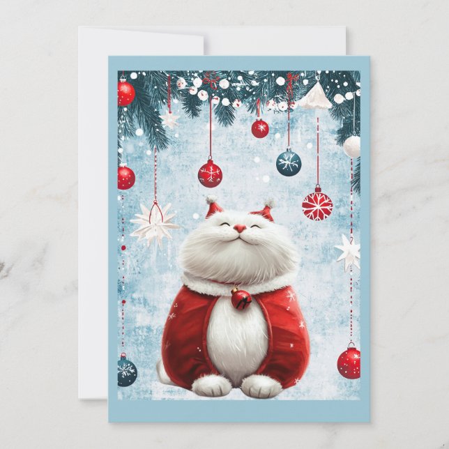Whimsical Festive Fat Cat Holiday Card (Front)