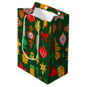 Whimsical Festive Ornaments & Reindeer Christmas Medium Gift Bag