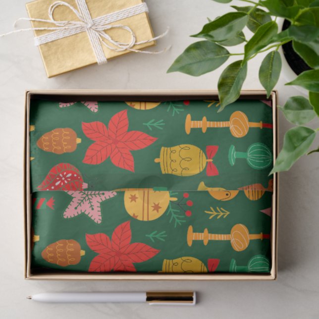 Whimsical Festive Ornaments & Reindeer Christmas Tissue Paper (Gift)