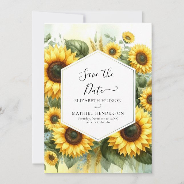 Whimsical Field Sunflower Wedding Save The Date (Front)